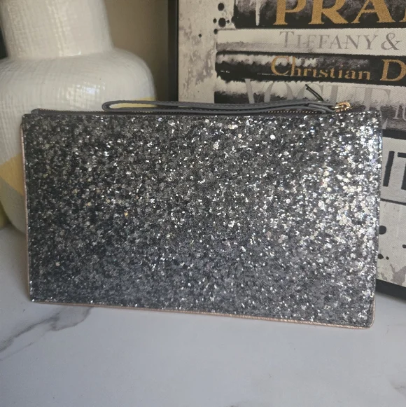 Furla Silver Rose Gold Glitter Wristlet Clutch Bag With Tags And Dustbag - Picture 11 of 12